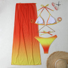 Gradient Mesh Maxi Drawstring Three Piece Swimsuit