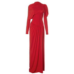 Women Solid Color Pleated Slim Formal Dress