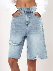 High Waist Retro Worn Loose Raw Hem Cropped Shorts