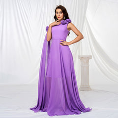 3D Decoration One Shoulder Long Cocktail Evening Dress