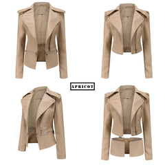 Women Detachable Hem Casual Faux Leather Jacket