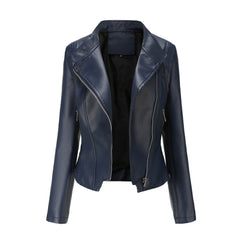 Women Slim-Fit Faux Leather Collared Leather Jacket