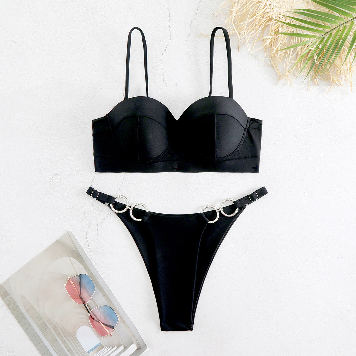 Pure Black Strap Tube Top Low Waist Bikini