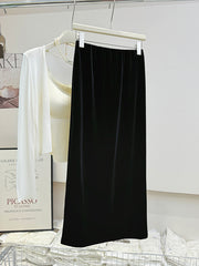 Velvet Black Straight Back Slit Skirt