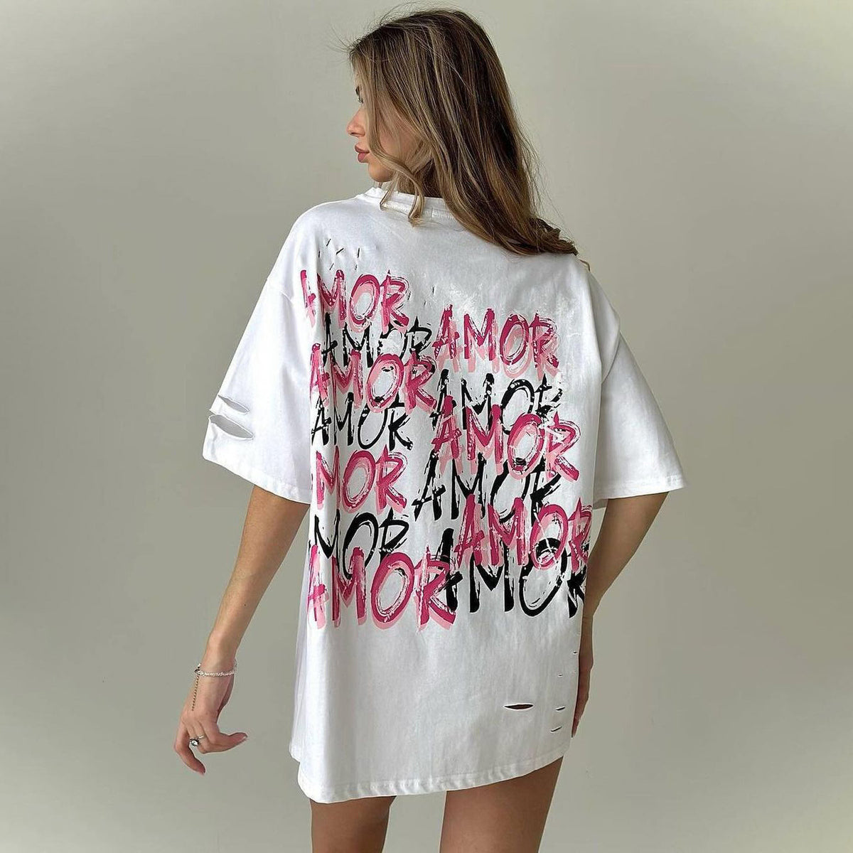 Short Sleeved Sexy Amor Letter Graphic Print T-shirt