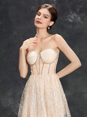 Elegant Backless Champagne Boning Evening Dress