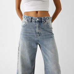 Women Washed Loose Street High Waist Wide Leg Jeans