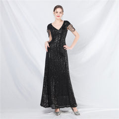 Elegant Craft Beaded Sequined Long A line Evening Dress