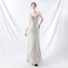 Elegant V-Neck A line Sequined Formal Dress