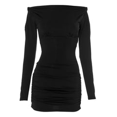 Women Off Neck ong Sleeve Short Party Dress