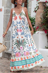 Summer Suspender Print Loose Vacation Dress