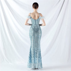 Elegant Floral Sequin High End Evening Dress