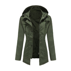 Women Mid Length Windbreaker Hooded Coat