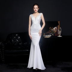Elegant Lace Diamond Toast Fishtail Evening Dress