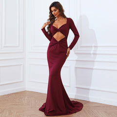 Elegant Long Sleeve Cut-out Evening Dress