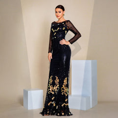 Sexy Sequined Long Sleeve Evening Dress