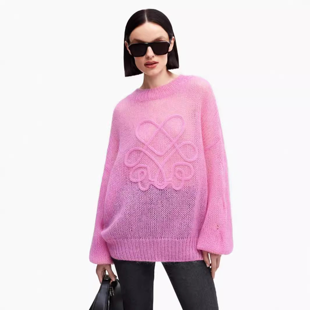 Long Sleeve Embroidery Loose Casual Pullover Sweater