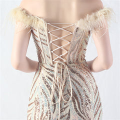 Elegant Boning Corset Ostrich Feather Sequined Evening Dress