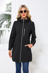 Women Hooded Long Sleeve Windbreaker Coat