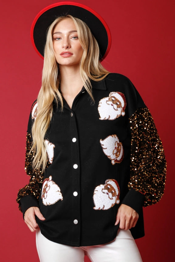 Women Santa Claus Decorative Long Sleeve Cardigan