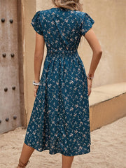 Elegant Floral V Neck Short Sleeve Vacation Dress