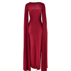 Square Collar Mop Long Sleeve High Slit Party Dress