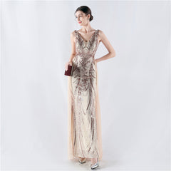 Women Floral Sequin with Cloak Craft Beaded Evening Dress