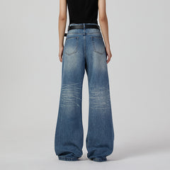 Women Retro Wide Leg High Street Denim Jeans