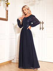 Women Sequined Long Sleeve Evening Dress