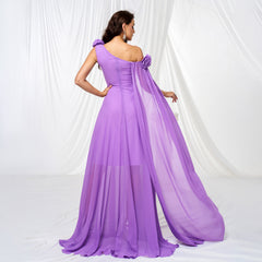 3D Decoration One Shoulder Long Cocktail Evening Dress