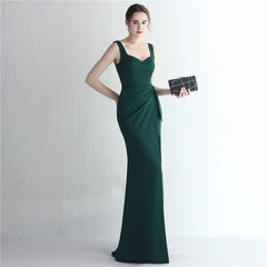 Satin Beaded Long Slit Formal Dress