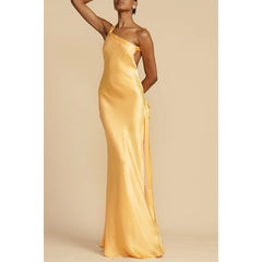 Sexy Sleeveless Slim Fit Thin One Shoulder Satin Formal Dress