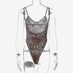 Leopard Print Printed Low Cut V Neck Backless Bodysuit