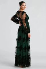 Sexy High Split Long Sleeves Lace Evening Dress