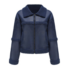 Women Warm Fleece Leather Jacket