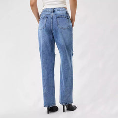 Women Loose Hole Denim Jeans