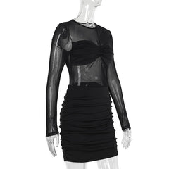 Elegant Sexy Mesh Short Pleated Party Dress