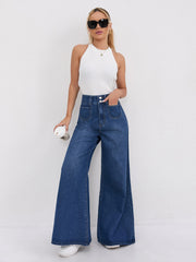 Women Denim High Waist Wide Leg Mopping Jeans