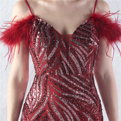 Craft Order Ostrich Hair Sequin Stitching Mesh High End Evening Dress