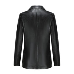 Long Sleeved Single Button Casual Leather Coat