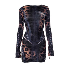 Women Printing Slim Fit Long Sleeve Short Party Dress