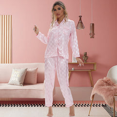 Long Plaid Satin Chessboard Pajamas Set