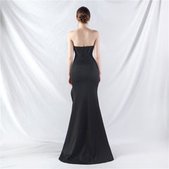 Elegant Feather Boning Corset Satin Evening Dress