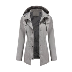 Women Mid Length Windbreaker Hooded Coat