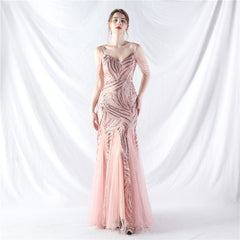 Elegant Sequin Mesh Beaded Evening Dress