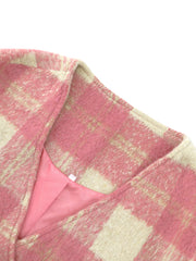 Women Plaid Woolen Elegant Double-Breasted Scarf Coat