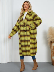 Women Casual Elegant Double Breasted Plaid Woolen Coat