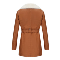 Long Sleeved Fleece Leather Double Headed Zipper Coat With Belt