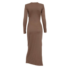 Sexy Brown Long Sleeve Cutout Pleated Party Dress