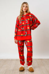 Christmas Printed Button Long Sleeve Two Piece Set